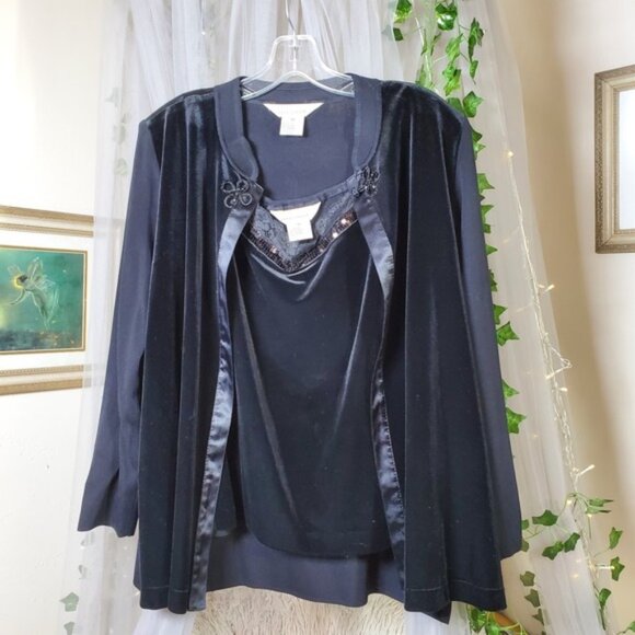 Exclusively Misook Tank + Cardigan Black Sequin Long Sleeve Embroidered Size XL - Picture 1 of 7